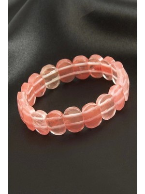 Oval Kesim Pembe Kuvars Doğaltaşlı Bileklik