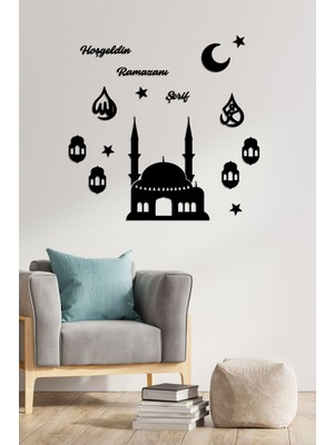 Hoşgeldin Ramazanı Şerif Dekoratif Ahşap Duvar Dekoru - Ev Süsü - Duvar Dekorasyon Süsü