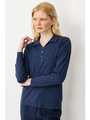 Kadın Polo Yaka Angelina Basic Bluz Lacivert