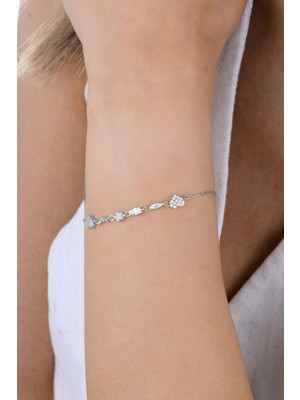 Gümüş Rodyumlu Zirkon Taşlı Aşk ve Şans Bilekliği SGTL12940RODAJ