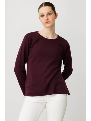 Kadın Sıfır Yaka Uzun Kollu Basic Yün Bluz K. Mürdüm