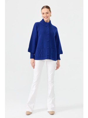 Kadın Dik Yaka Truvakar Kol Kısa Yün Ceket K.s.mavi