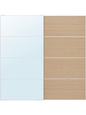 Sürgü Kapak, Aynalı Cam-Çift Taraflı Beyaz Meşe Görünümlü Şeffaf Cam, 200X201 cm