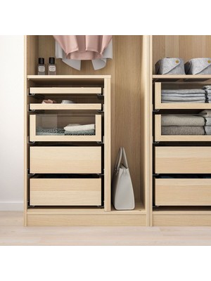 Cam Panelli Çekmece, Ağartılmış Meşe Görünümlü, 50X58 cm