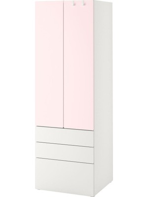 Çocuk Gardırobu, Beyaz-Uçuk Pembe, 60X42X181 Cm, 3 Çekmeceli
