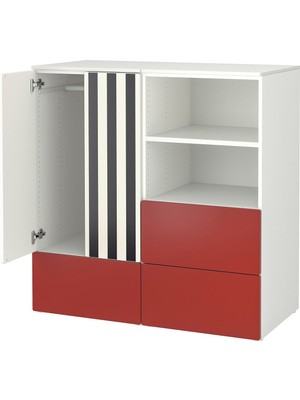 Çocuk Dolap Kombinasyonu, Beyaz-Kırmızı-Çizgili, 120X57X123 cm