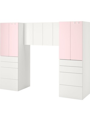 Çocuk Dolap Kombinasyonu, Beyaz-Uçuk Pembe, 240X57X181 cm