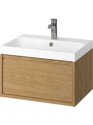 Lavabo Dolabı Kombinasyonu, Meşe Görünümlü, 60X48X39 Cm, Brogrund Batarya