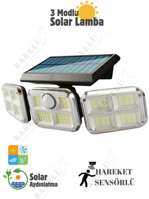 Solar Güneş Enerjili 120 Ledli Hareket Sensörlü Bahçe Garaj Karavan Aydınlatma Sokak Lambası