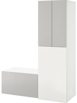 Çocuk Dolap Kombinasyonu, Beyaz-Gri, 150X57X196 Cm, Banklı