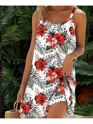 Defy Moda Kadın Ip Askılı Çiçek Desenli Süprem Elbise