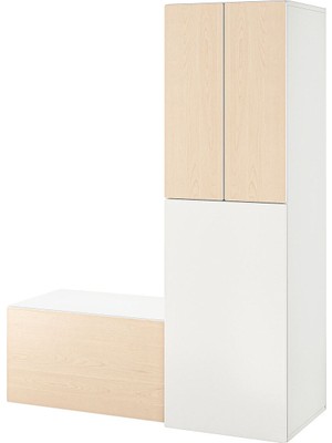 Çocuk Dolap Kombinasyonu, Beyaz-Huş, 150X57X196 Cm, Banklı