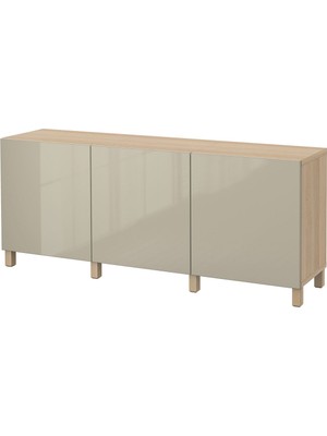 Dolap Kombinasyonu, Ağartılmış Meşe Görünümlü-Parlak Cila-Bej, 180X40X74 Cm, Selsvıken