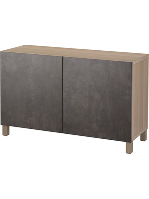 Dolap Kombinasyonu, Ağartılmış Meşe Görünümlü-Koyu Gri Taş Görünümlü, 120X40X74 Cm, Kallvıken