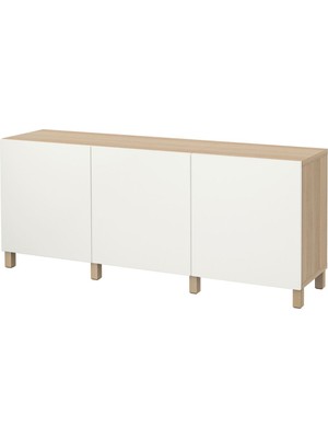 Dolap Kombinasyonu, Ağartılmış Meşe Görünümlü-Beyaz, 180X40X74 Cm, Lappvıken