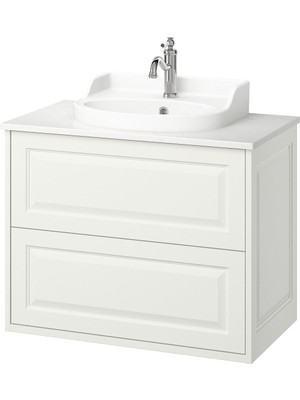 Lavabo Dolabı Kombinasyonu, Beyaz-Beyaz Mermer Görünüm, 82X49X76 Cm, Hamnskar Batarya