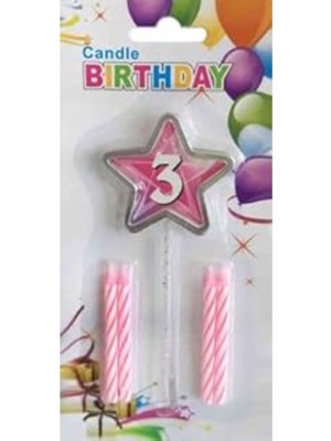 Teknotrust 3 Yaş Pembe Yıldız Temalı Pasta Mum, Şık ve Renkli Doğum Günü Dekoru