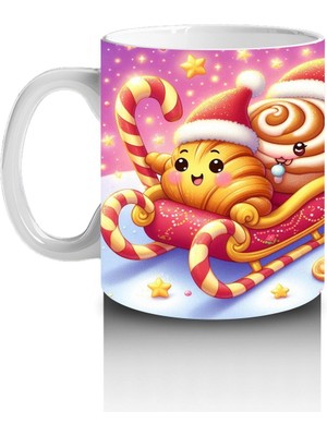 Çocuklara Sütü Sevdiren Noel Şapkalı Tatlı Kediler ve Kurabiye Desenli Kupa Bardak