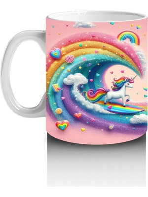 Çocuklara Sütü Sevdiren Sörfçü Gökkuşağı Unicorn Kupa Bardak