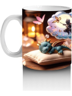 Çocuklara Sütü Sevdiren Rüya Gören Minik Ejderha ve Kahraman Masalı Desenli Kupa Bardak