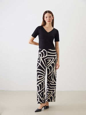 Lc Waikiki Yeni Sezon Beli Lastikli Desenli Genis Paca Kadin Pantolon - S5PN73Z8