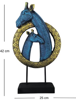Dekoratif Zürafa ve Yavrusu Büst Heykel Obje Biblo Hediyelik Eşya Süs Eşyası 40 x 25 cm
