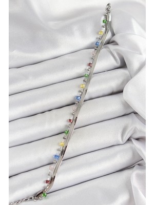 316L Çelik Gümü Renk Kark Renkli Kristal Tal Kadın Bileklik