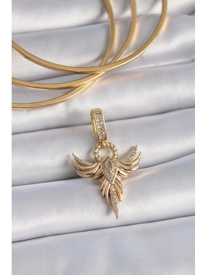 Pirinç Gold Renk Zirkon Tal Anka Kuu Model Ajda Charm