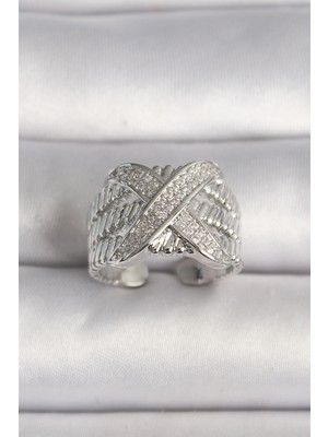 Kapsül Avm Pirinç Gümüş Renk Ayarlanabilir Zirkon Taşlı x Model Kadın Yüzük