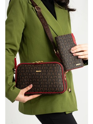 Just Polo Kadın Orta Boy Baskılı Şık Omuz Çantası ve Cüzdanı Kombin Shopper K232053MH