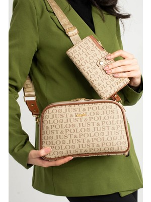 Just Polo Kadın Orta Boy Baskılı Şık Omuz Çantası ve Cüzdanı Kombin Shopper K232053MH