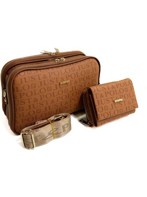Just Polo Kadın Orta Boy Baskılı Şık Omuz Çantası ve Cüzdanı Kombin Shopper K232053MH