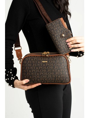 Just Polo Kadın Orta Boy Baskılı Şık Omuz Çantası ve Cüzdanı Kombin Shopper K232053MH