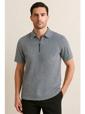 Calista Home Pamuk Erkek Polo Yaka Çizgili Kısa Kollu Tişört T-Shirt Yumuşacık