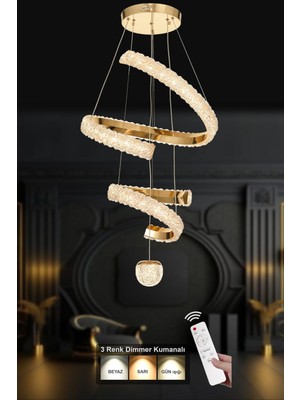 Avizemoda Milly 2 Katlı Dimmer Kumandalı 3 Renk Ledli (Sarı-Beyaz-Gün Işığı) Modern Akrilik Avize -Gold