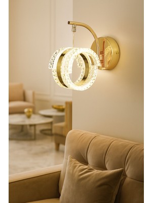 Avizemoda Savona Aplik 3 Renk Ledli (SARI-BEYAZ-GÜN IŞIĞI) Modern Akrilik Duvar Apliği -gold