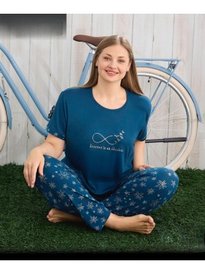 Pijamoni Kadın Milan Büyük Beden Bisiklet Yaka Kısa Kol Ince Pijama Takımı 7665/16 - 1 Adet