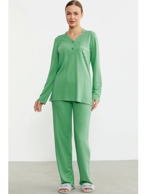 Sementa 76438 Yarım Düğmeli Cep Detaylı Pijama Takım
