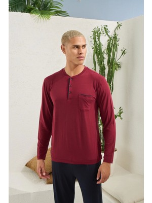 Kocabey 9220 Erkek Midi Yaka Uzun Kol Pijama Takım