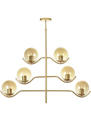Avizemoda Ranya 6 lı Bal Camlı Salon Oturma Odası Modern Kollu Avize - (Gold Kaplama)