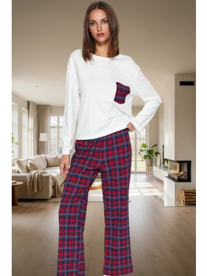 Rahat %100 Pamuklu Ekoseli Pijama Takımı Boru Paça Kaşkorse Dokuma Yüksek Kalite Dayanıklı Malzeme