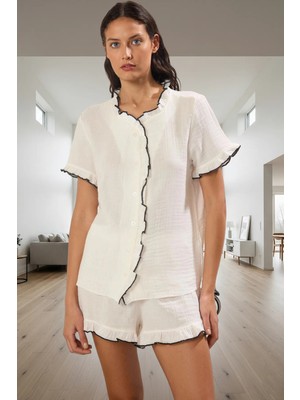 Yazlık Pamuklu Pijama Takımı Müslin Kumaş Regular Kalıp Boru Paça Şort Şık Görünüm Rahat ve