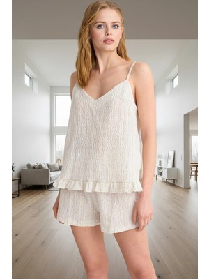 Crinkle Dokuma Pamuklu Pijama Takımı Yazın Rahatlığı Trend Tasarım Şık Görünüm