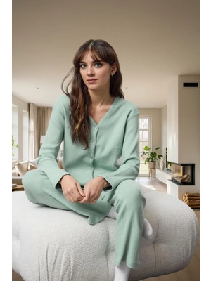Rahat Pijama Takımı Pamuklu Kaşkorse Örme Hırka ve Pantolon Mükemmel Uyum Kullanım