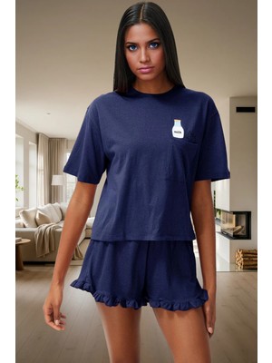 Rahat Yazlık Pijama Takımı Kısa Kollu Tişört ve Şort Pamuklu Örme Kumaş Özenle Seçilmiş