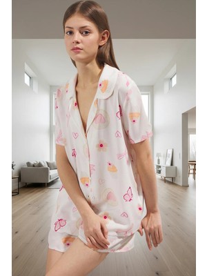 Yazlık Çok Baskılı Pijama Takımı Şortlu Nefes Alan Viskoz Kumaş Mükemmel Uyum