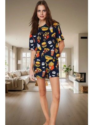 Yazlık Kısa Kollu Çok Baskılı Örme Pijama Takımı Yüksek Kalite Modern Stil Rahat ve Şık