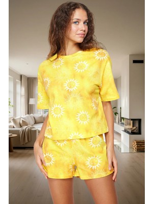 Örme %100 Pamuk Güneş Desenli Pijama Takımı Yaz Rahatlığı Premium Kalite Uzun Ömürlü Trend Tasarım