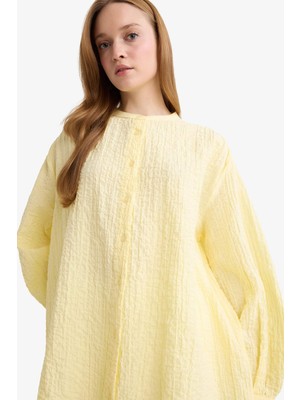 DeFacto Relax Fit Bisiklet Yaka Gofre Dokulu Uzun Kollu Tunik D4145AX25AU