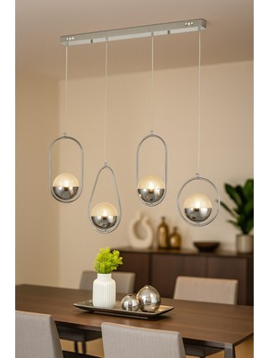 Avizemoda Serra 4'lü Yemek Masası Üstü Akrilik Toplu Salon Oturma Odası Modern Sarkıt Avize - Krom